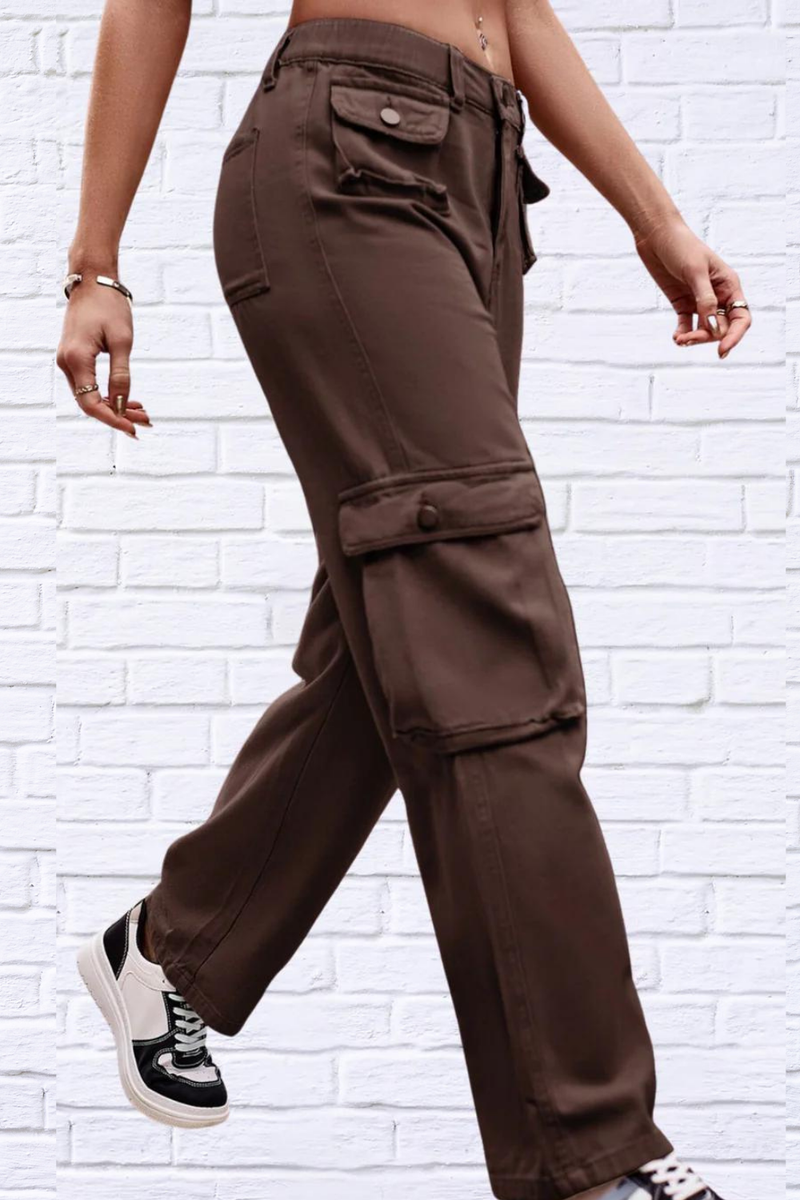 Buttoned Knee Pockets Loose Fit Jeans