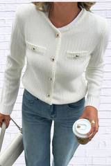 Front Ribbed Long Sleeve Cardigan