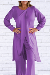 Full Size Slit Round Neck Long Sleeve Top and Pants Set