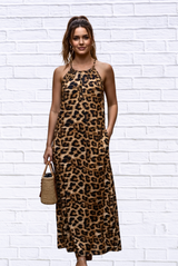 Demi Column Maxi Dress - Tangerine/Cerise Pink / Animal Combo