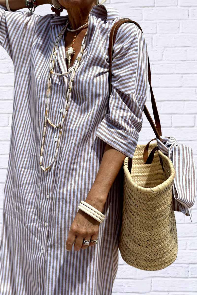 Tied Button-Up Three-Quarter Sleeve Dress – Effortless Elegance with a Flattering Fit