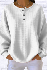 Full Size Waffle Knit Button Detail Top Plus Size