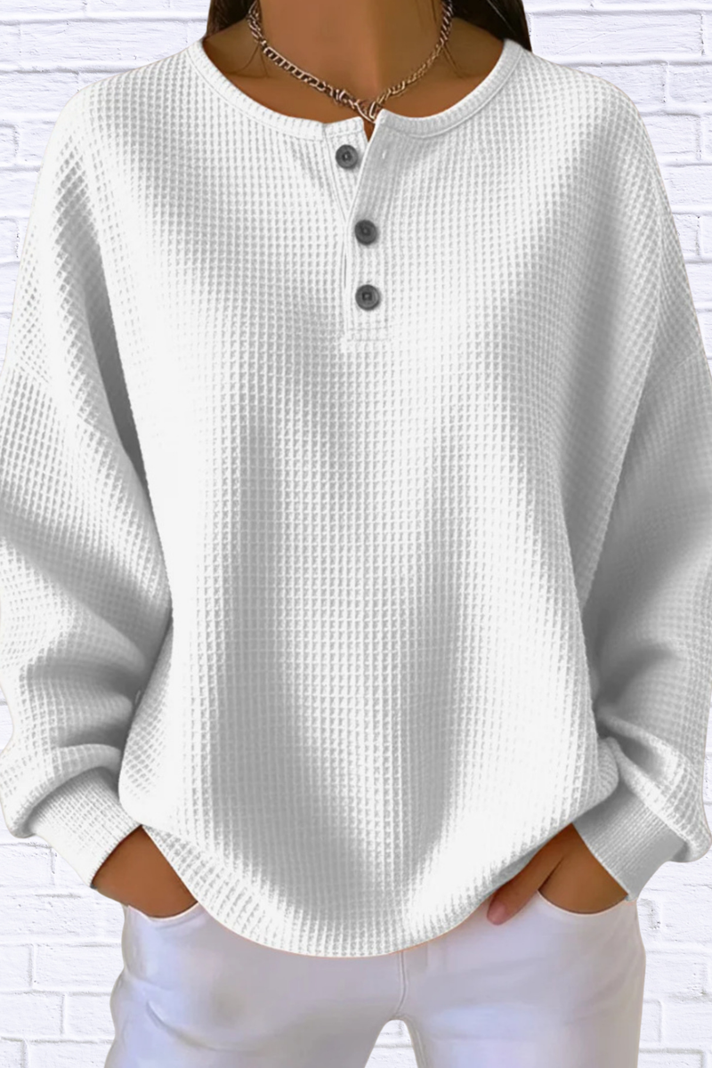 Full Size Waffle Knit Button Detail Top Plus Size