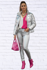 Color Block Johnny Collar Short Sleeve Blouse