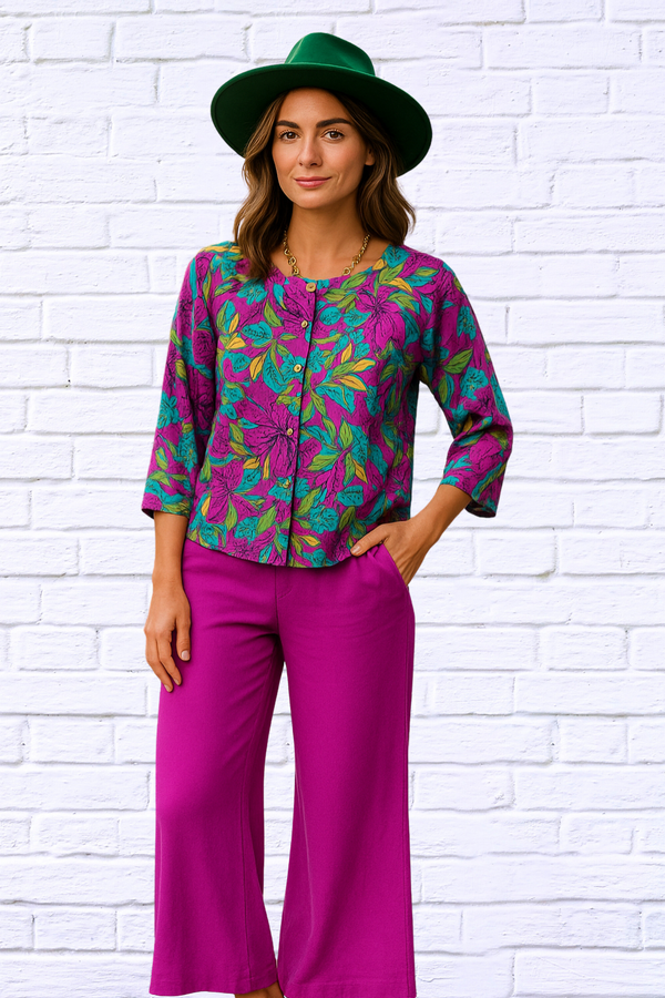 Diva USA Round Neck Button Up Three Quarter Sleeve Knit Top