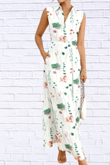 Floral Print Sleeveless Maxi Shirt Dress