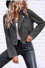 Zip Up Suede Cropped Moto Jacket
