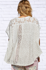 POL Asymmetrical V-Neck Short Sleeve Lace Top