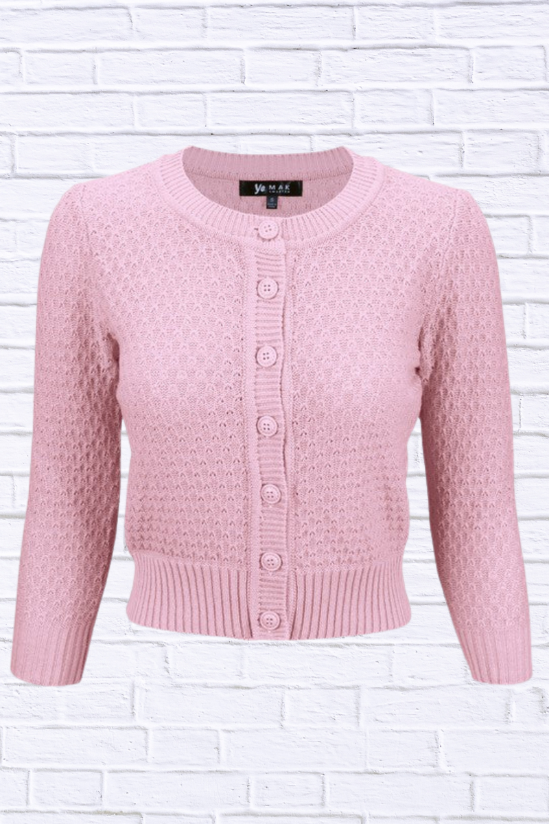 3/4 Sleeve Cute Pattern Cropped Cardigan Sweater