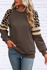Leopard Round Neck Raglan Sleeve Sweatshirt