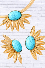 Turquoise Sunflower Necklace and Earrings Jewelry Set