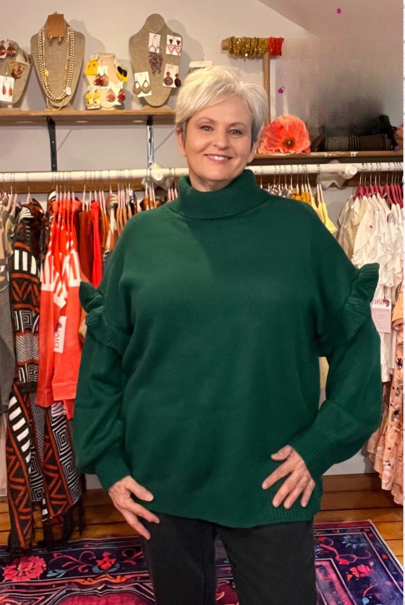 Turtleneck Dropped Shoulder Sweater – Women’s Oversized Knit Pullover for Cozy Effortless Style