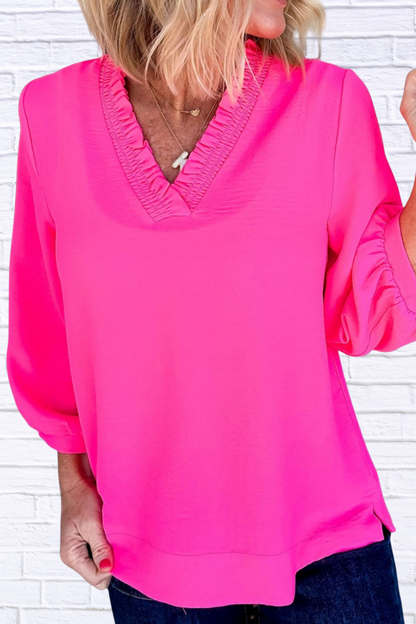 Frill Trim V-Neck Blouse