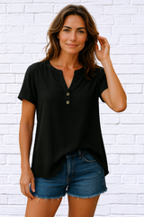 Full Size Notched Short Sleeve Blouse Plus Size