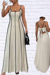Contrast Trim Spaghetti Strap Maxi Dress (Ivory & Black)