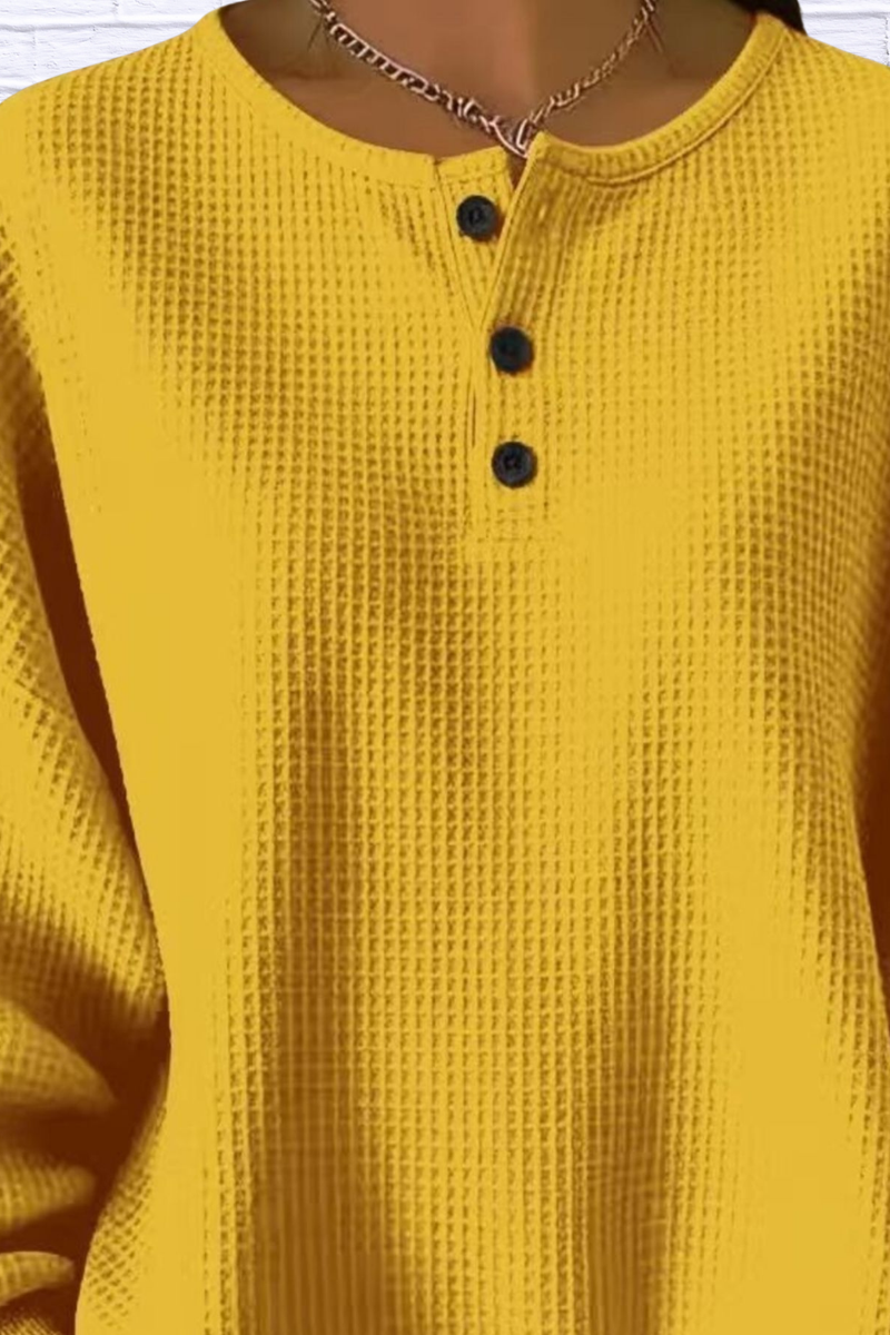 Full Size Waffle Knit Button Detail Top Plus Size