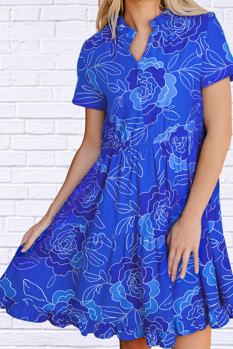 Ruffled Hem Short Sleeve Flowy Mini Dress