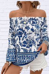 Off-Shoulder Floral Print Blouse
