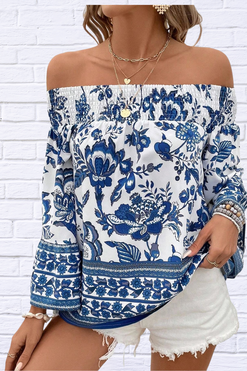 Off-Shoulder Floral Print Blouse