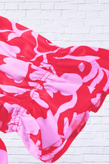 Floral Split V-Neck Ruffled Short Sleeve Blouse – Pink on Pink