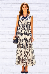 Chiffon Pleated Front Maxi Dress – Sleeveless Lined Elegant Flowing Dress