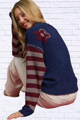 Flower Jacquard Striped Long Sleeve Sweater
