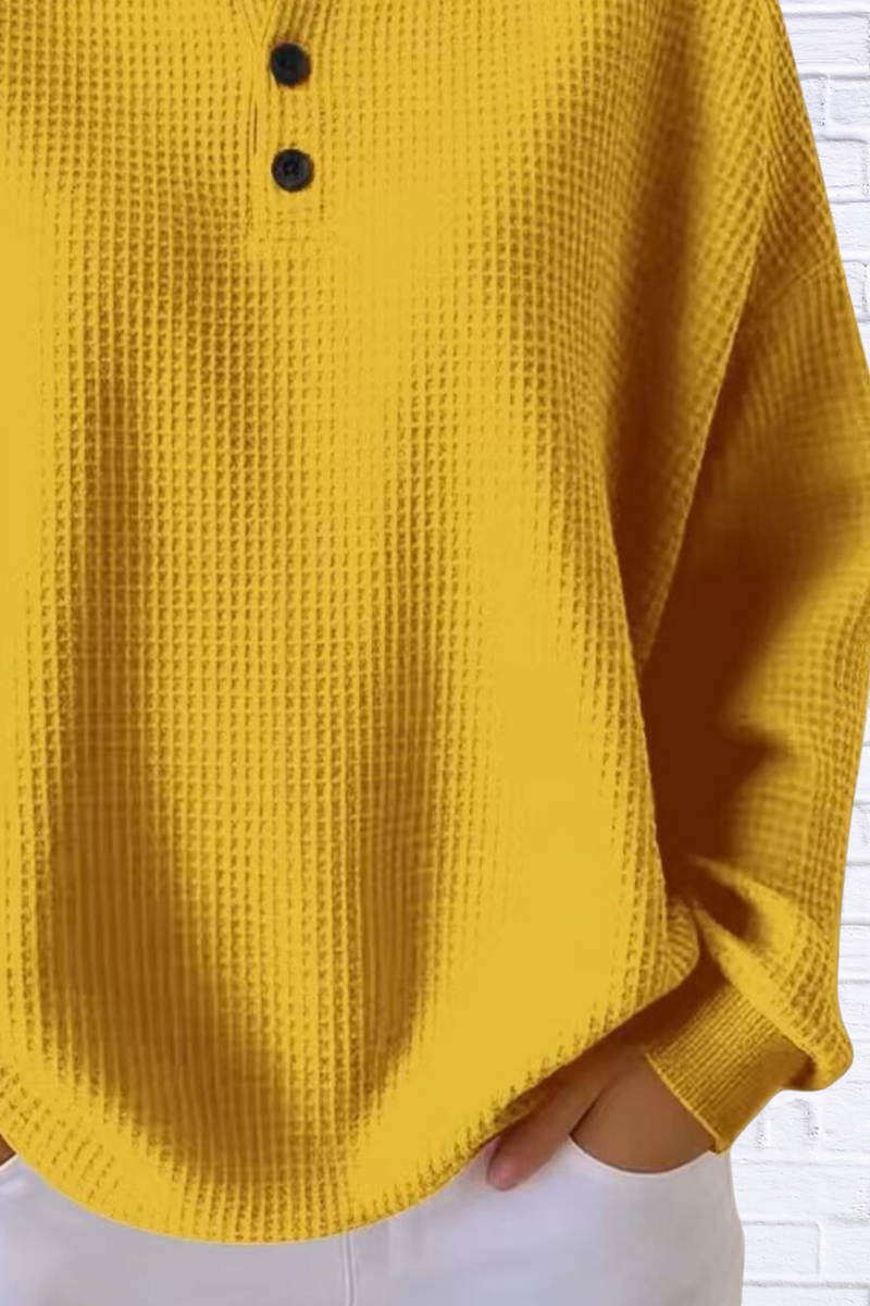 Full Size Waffle Knit Button Detail Top Plus Size