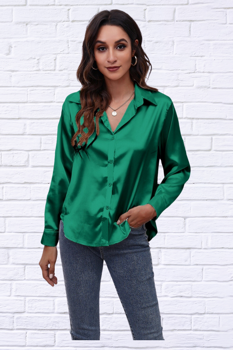 Collared Neck Buttoned Long Sleeve Shirt