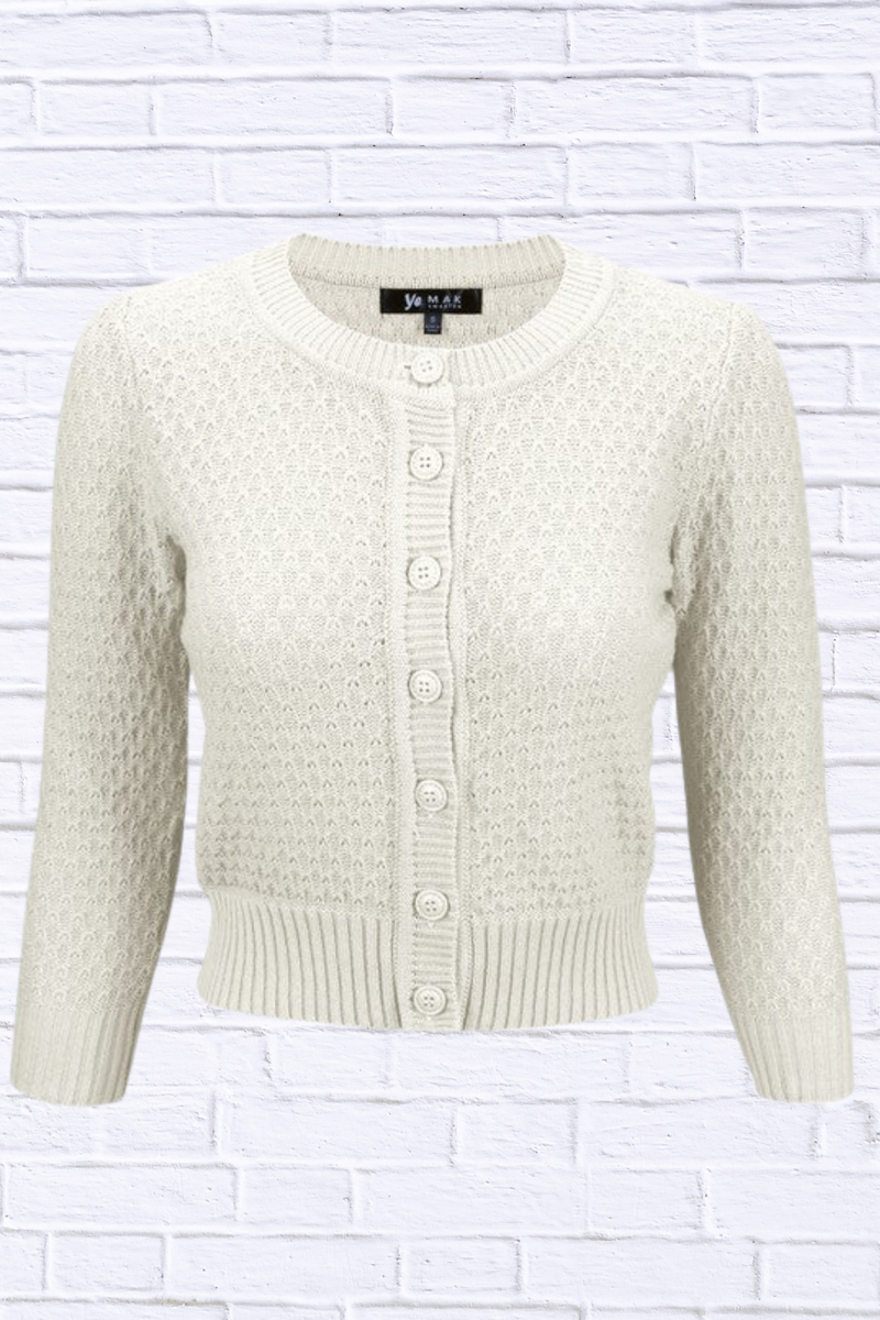 3/4 Sleeve Cute Pattern Cropped Cardigan Sweater