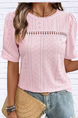 Eyelet Lace Detail Short Sleeve Blouse