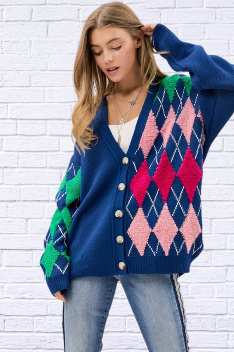 : Get Sophisticated Style with Diva USA's Plush Argyle Cardigan