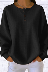 Full Size Waffle Knit Button Detail Top Plus Size