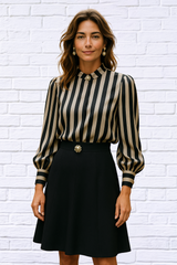 Elegant Special Black and White Striped Cross-Collar Button-Up Shirt