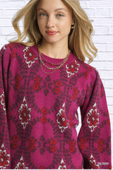 Umgee Boho Patterned Long Sleeve Sweater
