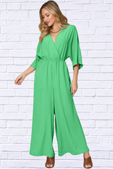 Double Take Full Size Surplice Wide Leg Jumpsuit with Pockets