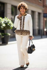 Leopard Trim Ruffle Cardigan – Buttoned Contrast Ruffle & Chic Stretch Fit