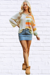 Harper Oversized Colorblock V Neck Hooded Sweater
