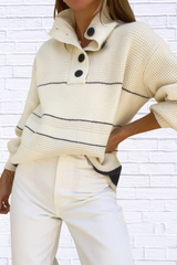 Waffle-Knit Half Button Long Sleeve Sweater