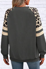 Leopard Round Neck Raglan Sleeve Sweatshirt