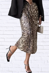 Sequin Leopard Midi Skirt