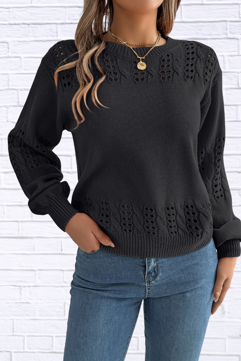 Hollow Out Eyelet Long Sleeve Sweater