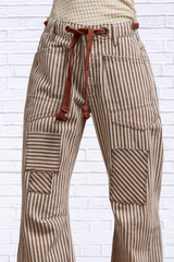 BiBi Drawstring Striped Twill Barrel Pants