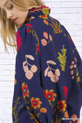 Umgee Flower Print Blouse with Scalloped Neckline
