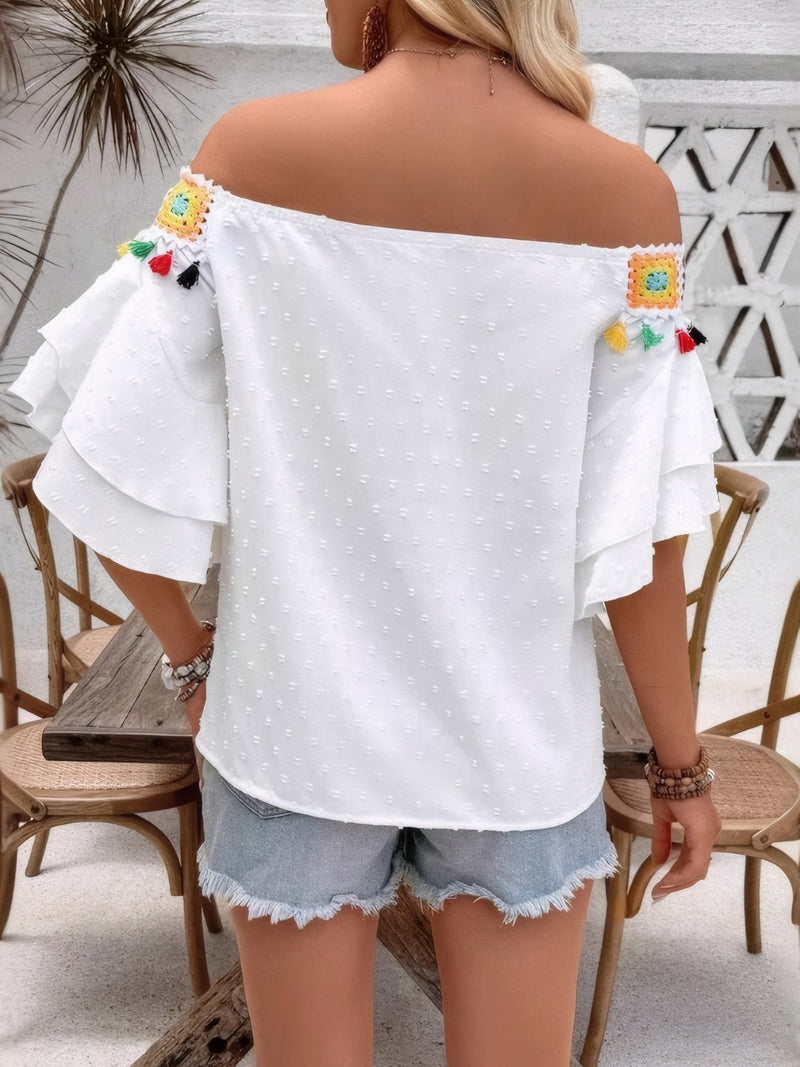 Swiss Dot Off-Shoulder Blouse