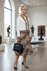 Leopard Trim Ruffle Cardigan – Buttoned Contrast Ruffle & Chic Stretch Fit