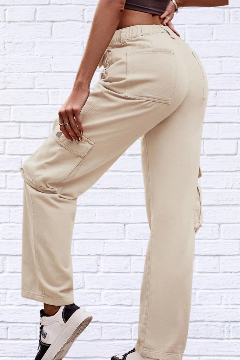 Buttoned Knee Pockets Loose Fit Jeans