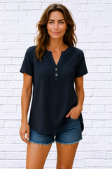 Full Size Notched Short Sleeve Blouse Plus Size