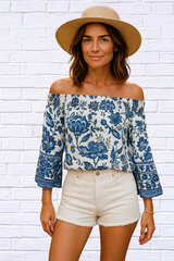 Off-Shoulder Floral Print Blouse