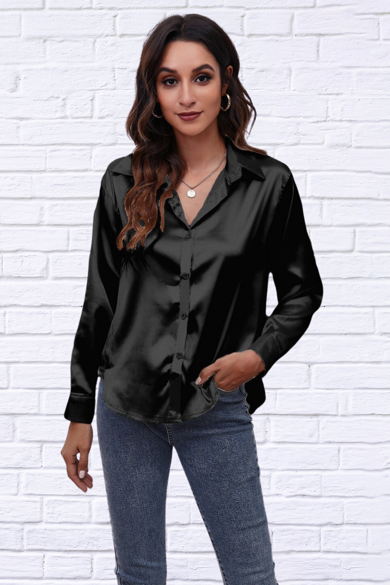 Collared Neck Buttoned Long Sleeve Shirt