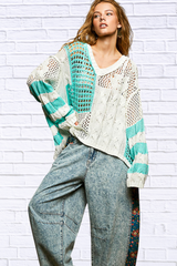 Elli Color-Blocked Stripe Pattern Knit Top with Twisted Weave
